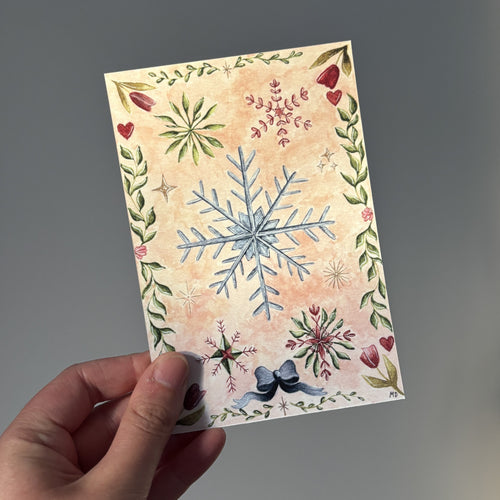 photo représentant une carte d'hiver et printemps avec des fleurs et des flocons