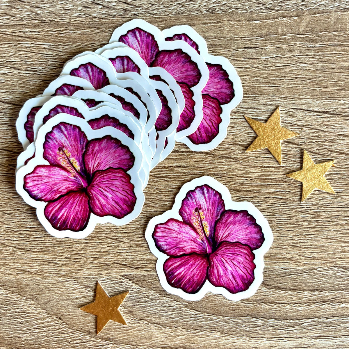 image représentant un sticker hibiscus rose mat