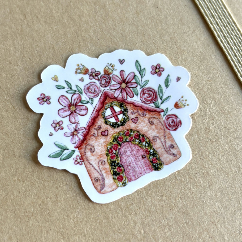 Sticker aquarelle représentant une maison fleurie
