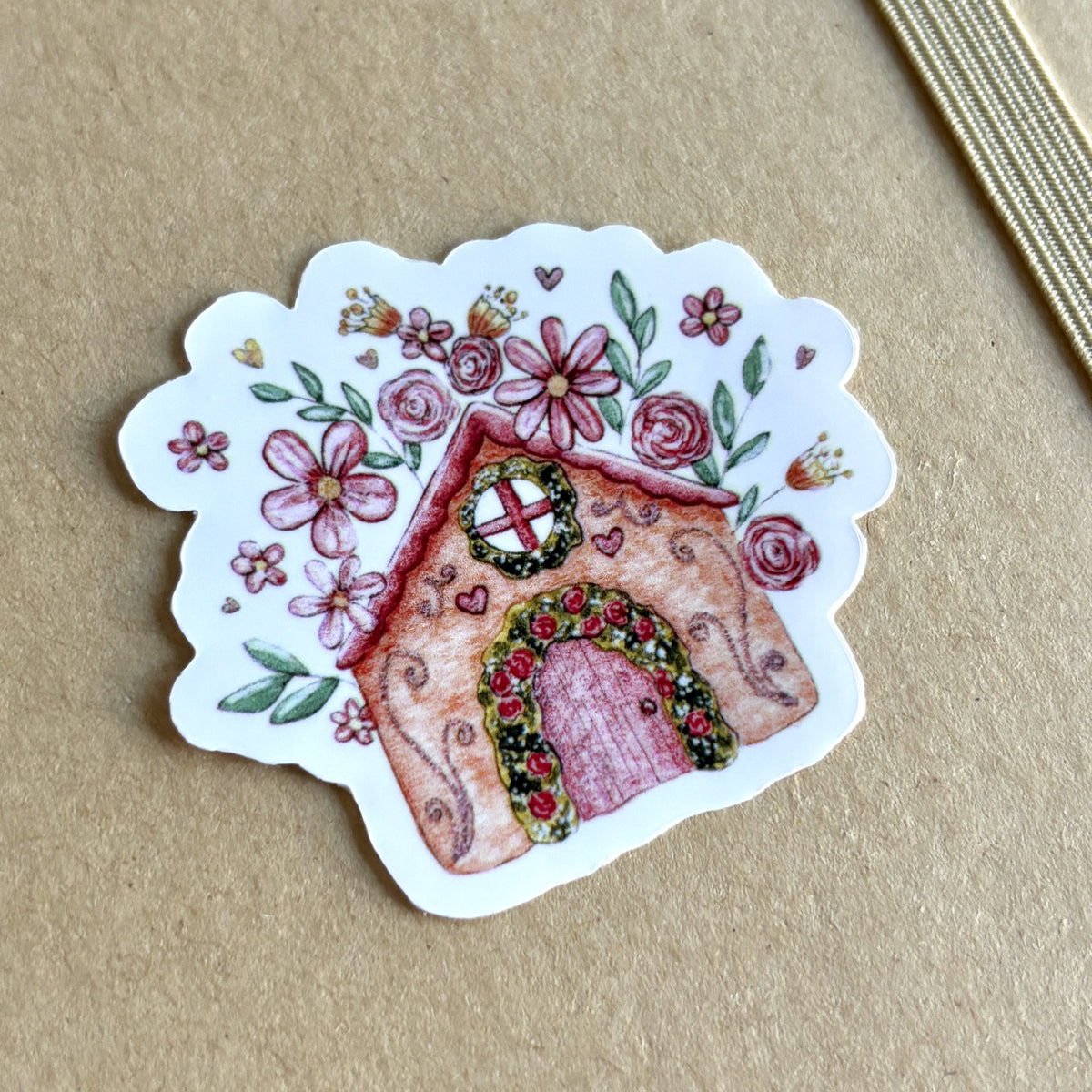 Sticker aquarelle représentant une maison fleurie