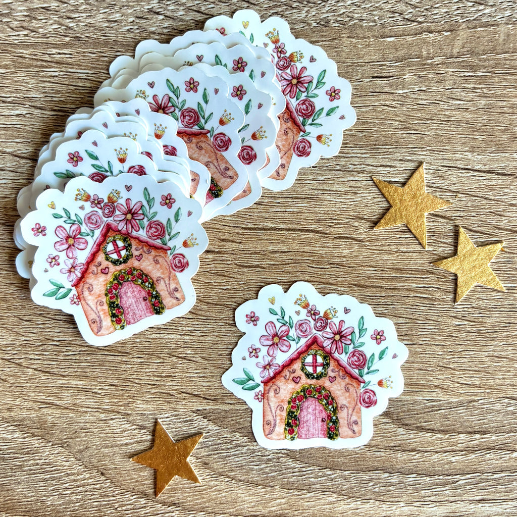 sticker représentant une maison avec des fleurs